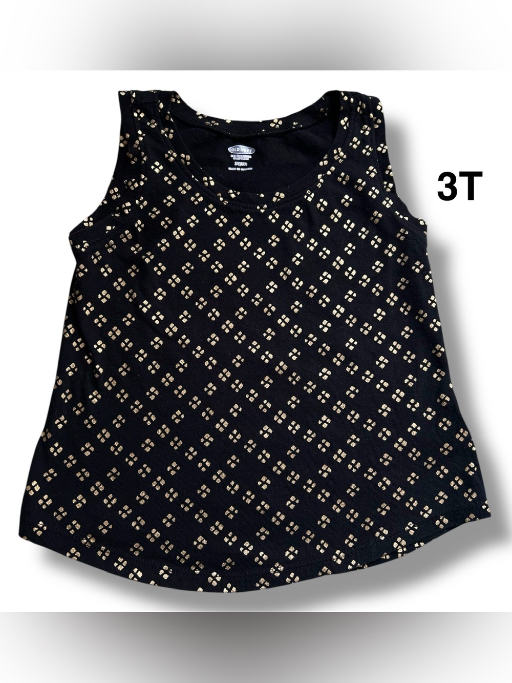 Old Navy Black Tank Top with Gold Dot Grid Print